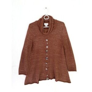 Soft Surroundings Mock-Neck Rhinestone Knit Sweater Brown Top Sz Medium / Large